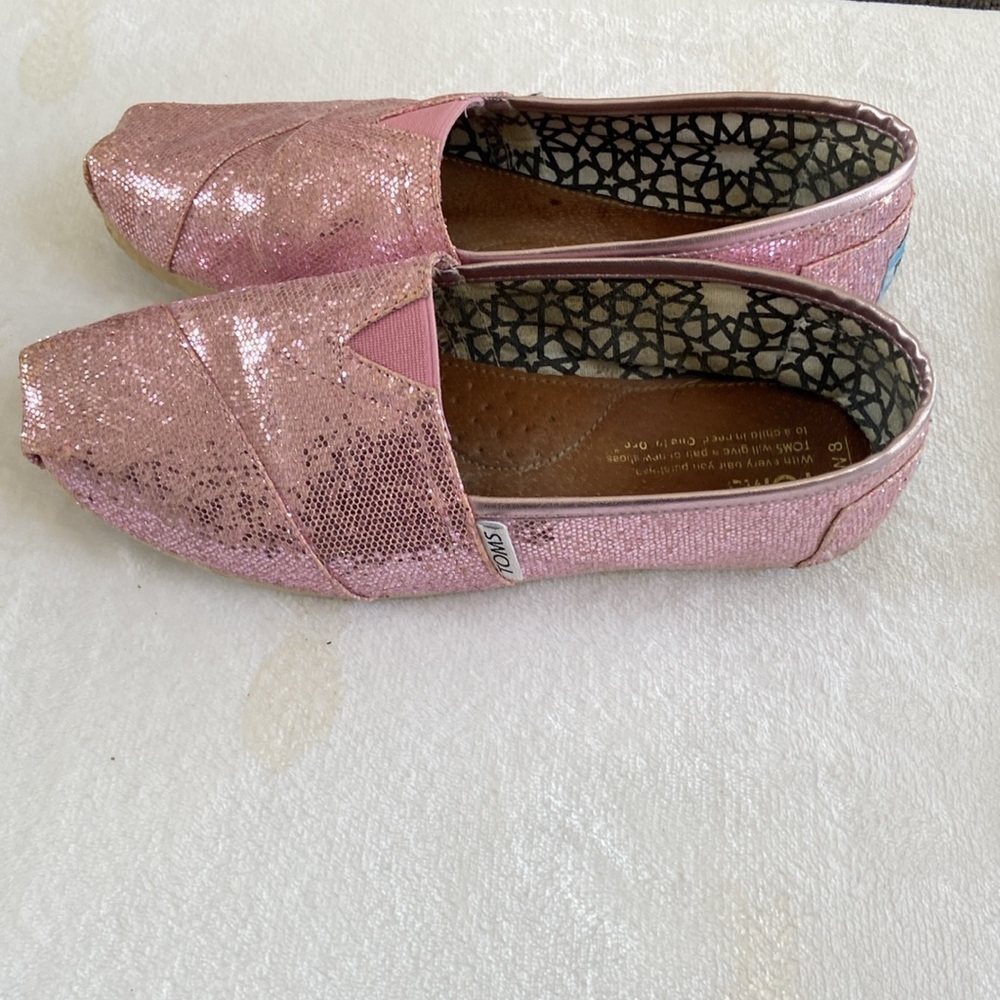 TOMS Shimmering Pink Slip-Ons - Picture 3 of 8